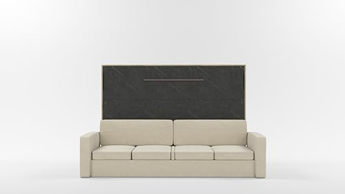 Schrankbett horizontal mit Sofa, Invento NOVA 140H mit Lattenrost aus Holz, Bett im Schrank 140x200, Modern Concept und Design, Klappbett, Schlafzimmer, Wandbett (Eiche Charkiw/Stein+Beige)