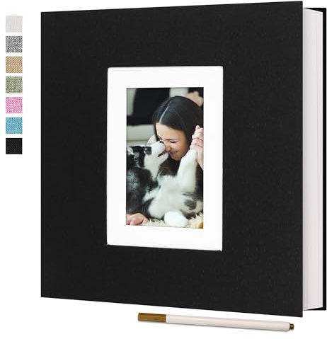 Vienrose Photo Album Self Adhesive for 6x4 7x5 10x8 Pictures Linen Cover DIY Scrapbook 40 Blank Pages Memory Book for Wedding, Travel, Black