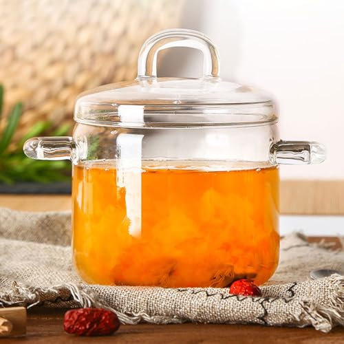 Vllentin Pentole Piccola Trasparente con Coperchio,Pentola Trasparente,Pentola per Zuppiera,in Vetro Trasparente,Vetro,per Cucinare sul fornello Pentola a Pressione per la zuppa di Pasta