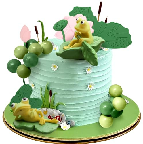 Frog Cake Decoration Frog Mushroom Cottage Cake Topper | Garden Lotus Cake Decorations Garden Party Decoration Cottage Wetland Birthday Pond Cake Decorations