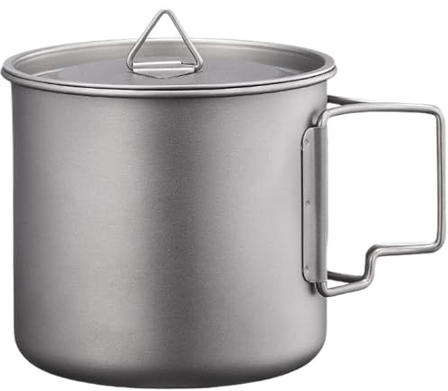 Titanium Cup, tasse de titane ultralime de 380 ml avec poignée pliable, tasse de randonnée portable avec couvercle, tasse de café de camping pour le camping de camping en plein air voyage à la maison