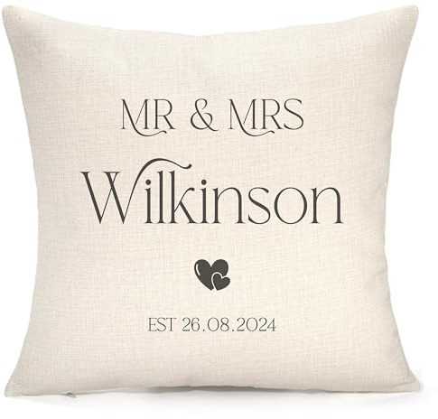 Personalised Est Cushion, Wedding and Anniversary | Mr & Mrs Gift | Couple Cushion | Customised With Any Name & Date | Present, Gift | Pillow/Cushion