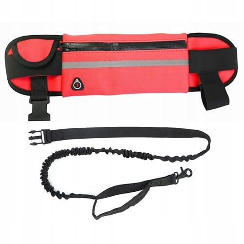 PetMix - Jogginggürtel mit Hundeleine 1,8m – Freihändige Hundeleine mit Bauchgurt und Tasche für Laufen, Joggen, Wandern – Reflektierende Leine für Hunde (Rot, 1,8m)
