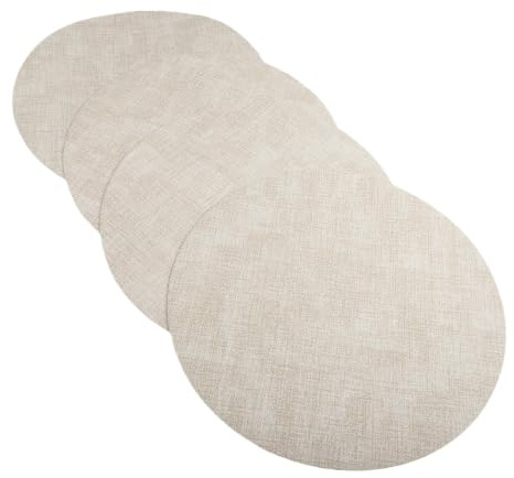 Runde Tischsets aus Kunstleder, 33 cm, wasserdicht, hitzebeständig, PVC, 4 Stück (beige)