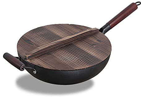 Padella wok antiaderente da 32 cm, senza rivestimento chimico, padella con coperchio, per induzione, elettrica, gas, alogena, tutte le stufe