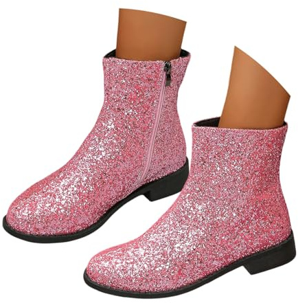 Generisch Botines con purpurina para mujer, impermeables, a la moda, tacones gruesos, botas de tobillo con lentejuelas, cómodos, punta redonda, botines para mujer, botas de entretiempo, Rosa., 37.5 EU