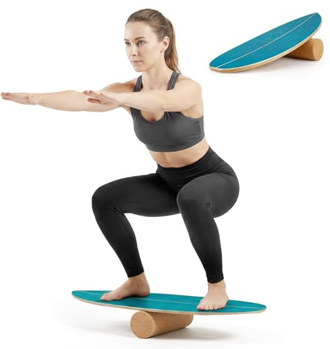 GYMAX Balance Board for Adults, 330LBS Wobble Boards with Storage Rack, Wooden Exercise Balancing Stability Trainer for Improve Balance, Surfing, Skate, Yoga, Skateboarding (Blue)