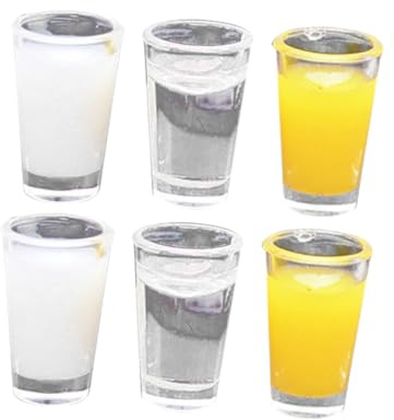 FRCOLOR Lot de 3 Paires de Mini-Gobelets en Plastique pour Maison de Poupée Accessoires Miniatures Décoratifs Verres à Jus d'orange et Faux d'eau Décoration de Maison Réutilisable
