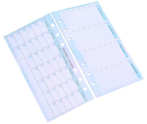 SUPVOX Recambios para Planificador Mensual A6 6 Agujeros, 14 Hojas de Calendario sin Fecha, Papel Grueso para Agenda Diaria y Semanal, Insertos para Organización y Planificación Personal