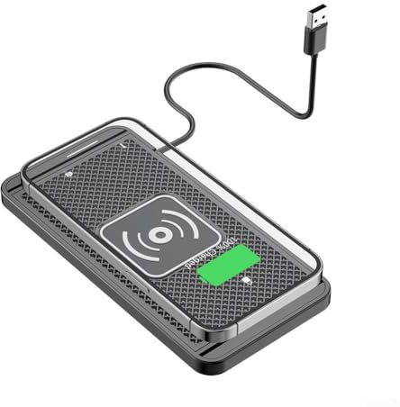 Kabelloses Auto-Ladepad, 15 W Schnellladegerät, rutschfeste Silikonmatte, DIY schneidbar, für Mittelkonsole, Aufbewahrungsbox, stoßfeste Handyhalterung, Schwarz (C)