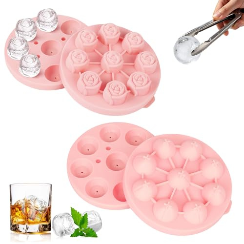 wocpvm 2 Stück Silikon Eisform Rosen & Pfirsich-Form Wiederverwendbar | BPA-frei Eiswürfelform Silikon für Muffins,Schokolade & Fondant, 14,5x14,5x3,5cm