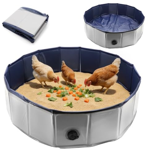 Hundepool, Wanne Hühner Sandbad, Hundepool Faltbar aus kratzfestem PVC-Material, 80 × 20cm Staubbad für Hühner Faltbar Hühnerstaubbad Einstellbare, Geeignet für alle Kleintiere,Grau