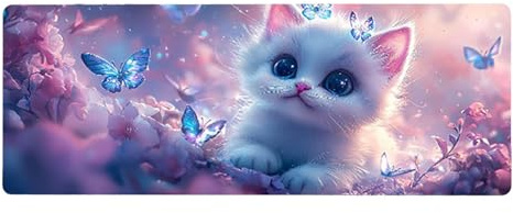 Large Mouse Mat, 30x60cmx3mm, Gaming Mouse Pad, Rubber Base, Stitched Edges, Water Resistant Easy Clean, For All Types, Extend Desktop Protection, Office Men's Gifts, Blue Butterfly Kitten D1YY-641
