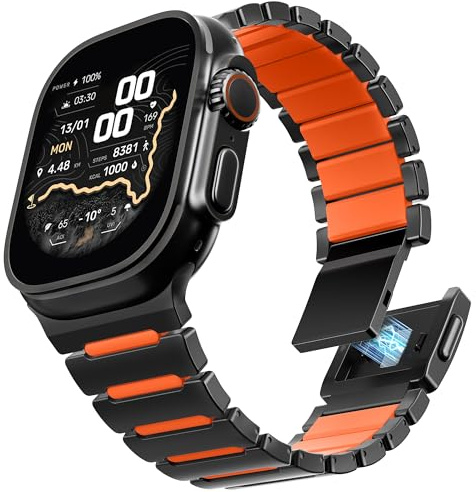Bouixel Grad 5 Titan Armband für Apple Watch Ultra 3/2/1 Band 49mm Serie 11 10 46mm 45mm 44mm 42mm SE 3 9 8 7 6 5 Damen Herren, Luxus-Hybridarmband Metall & Silikon mit Magnetverschluss