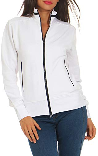 Mivaro Damen Sweatjacke ohne Kapuze mit Stehkragen - Taillierter Schnitt, langer Reißverschluss, Fleecefutter, Baumwollmix 300g/m², Rippbündchen, Reißverschlusstaschen - Freizeitjacke Übergangszeit