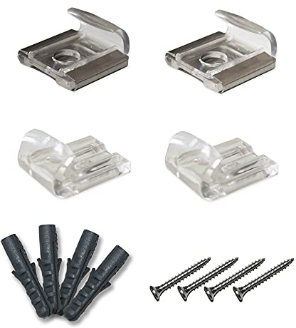 Lupia - Kit 4 pz Ferma Specchio e Vetro in Acciaio da Parete a Molla