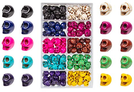 PandaHall Elite - 150 Stück Synthetische Türkis Totenkopf Perlen Schädel Geformt Gefärbt für Halskette Armband Halloween Toussaint, 10 Farben, 12x10x11mm, Loch: 1mm