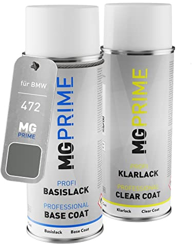 MG PRIME Billack Spray can set för BMW 472 Sterlinggrau Metallic/Sterling Grey Metallic Base coat klarlack spray can 400ml