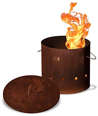 Baril à feu industriel - Alpha Stoke - Acier Corten et acier inoxydable - Taille L et XL - Parfait pour foyer à feu de jardin, terrasse et balcon - Plus durable et plus grand que la plupart des foyers