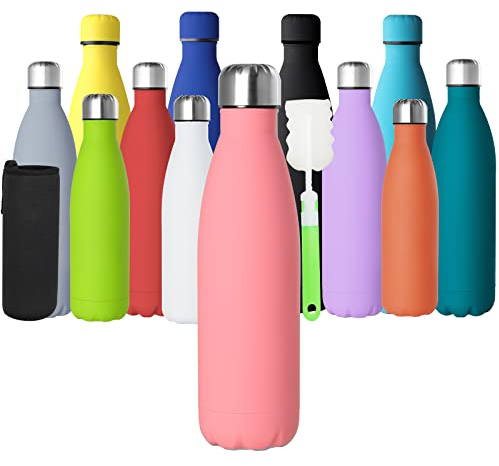 GeeRic Edelstahl-Wasserflasche, 500 ml, doppelwandige, vakuumisolierte Metall-Wasserflasche, 12 Stunden heiße und 24 Stunden kalte Getränke, Fahrradflaschen für Outdoor-Sport, Wandern, Laufen, 500 ml