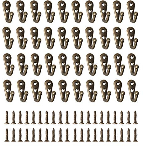 40 Pièces Crochet de Manteau Métal Crochets de Patères Manteau de Porte, Rétro Crochet Mural Crochet Patere avec 80 Vis Pour Cuisine Salon Chambre Derrière la Porte (Bronze）
