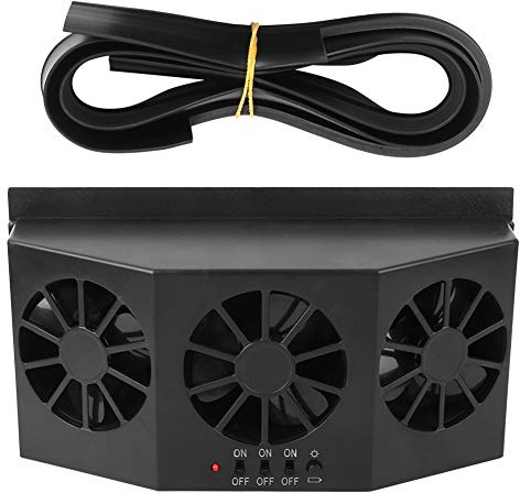 Raguso Tragbarer Solarbetrieben Auto-Ventilator Auto-Luftventilator - 3 Lüfter, Solarstromversorgung, Weitwinkel-Lüftung, Schwarz, Ca. 21,7 x 11,2 x 6,6 cm