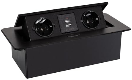 LEDKIA Base Múltiple Empotrable 2 Enchufes Tipo F + 2xUSB Negro
