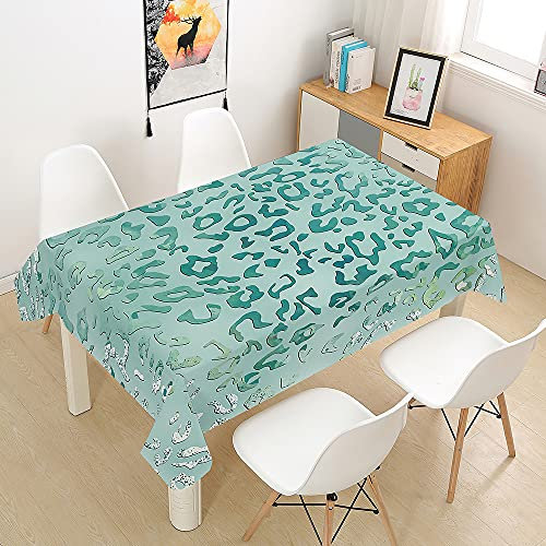 Morbuy Leopard Druck Tischdecke Abwaschbar Tischtuch Rechteckig Tischwäsche Gartentischdecke Outdoor Tischdekoration Wasserdicht Polyester Ölfest Pflegeleicht (140x140cm,Türkis)