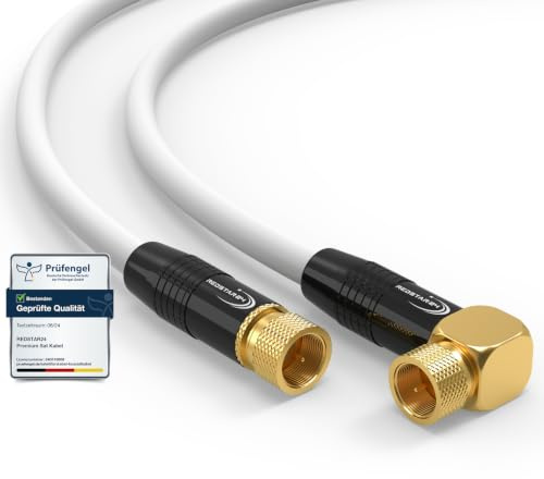 12,5m SAT Antennenkabel Satellitenkabel Digital HDTV 135dB 2X F-Stecker 1x 90° gewinkelt VERGOLDET Koaxialkabel Class A+ Ultra HD 4K 3D UHD Koaxial Satelliten Router Modem Kabel (12,5m, Weiß)