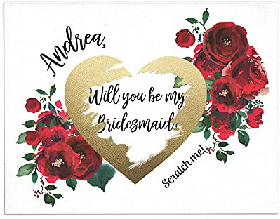 XOXOKristen Personalised Bridesmaid Proposal Scratch Off Card, Red Roses Will you be my bridesmaid customised card, Maid of Honour, Matron of Honour, Flower Girl Proposal (Red)