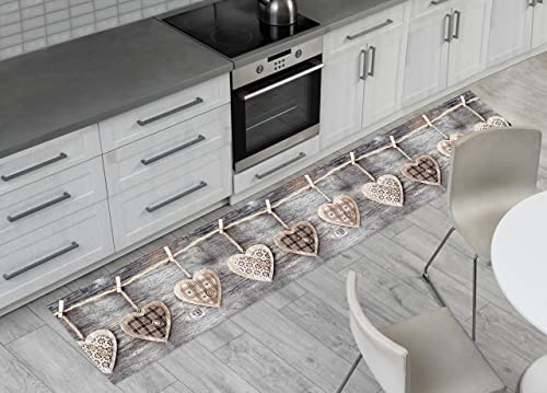 BIANCHERIAWEB Alfombra de Cocina Antideslizante Gris, 50 x 115 cm, Carril para Cocina, Fabricado en Italia, con impresión Digital de Corazones, Alfombra Recortable con Tejido Antideslizante