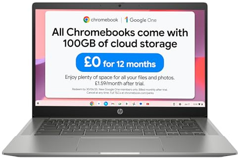 HP Chromebook 14 , AMD Athlon 3050C Processor , 4 GB RAM , 64GB eMMC Storage , AMD Radeon Graphics , HD Display , Up to 10hr 45 min battery , Chrome OS , Dual Speakers , Mineral Silver , 14b-na0005na