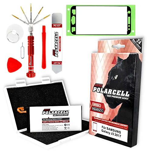 PolarCell Batterie de rechange puissante 2600 mAh pour Samsung Galaxy J3 2017 SM-J330F, J3 Pro 2017, J3 DuoS 2017, remplace la batterie d'origine EB-BJ330ABE, avec kit d'outils et colle pour cadre