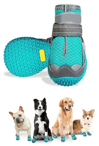 Havenfly 2 Stück Hundeschuhe Pfotenschutz, Breathable Hundestiefel mit Anti-Rutsch Sohle und Reflektierendem Riemen für Hunde Outdoor-Sport (2 Stück, Größe 6(Breite 6CM) for 23-32kg)