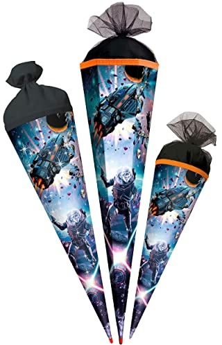 alles-meine.de GmbH Schultüte - Weltraum/Raumschiff - Space 35-85 cm Größe wählbar mit/ohne Holzspitze Zuckertüte - Tüllabschluß/Filzabschluß - eckig/rund - Jun..