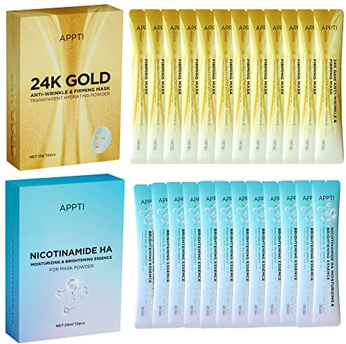 SHEEYOON Gesichtsmaske, Peel Off Crystal Face Jelly Mask Powder und Nicotinamid/Hyaluronsäure Serum Set, DIY Face Spa Hautpflege Maske (24K Gold)