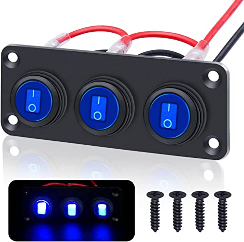 Taiss/3 Gang 12V Schalter Panel 20A wasserdicht rundes Wippschalter 3 Pin On/Off Blaue LED Leuchten für Kfz, RV, Yacht, sanhänge, Marine Ect KCD1-8-101NW-BU-BX