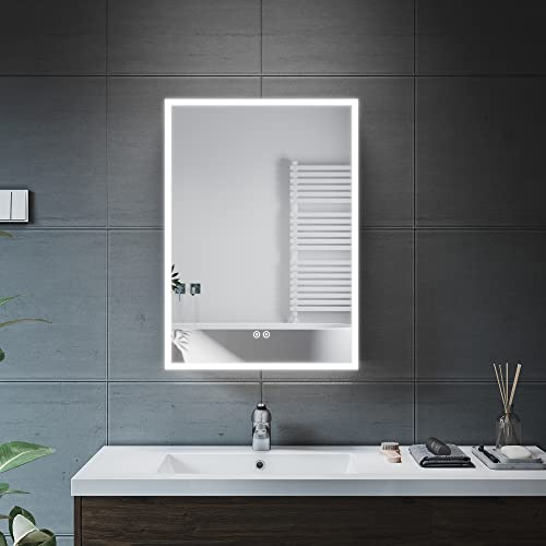 ELEGANT LED Bathroom Mirror Cabinet with Shaver Socket, 500 x 700mm | Fully Assembled Stainless Steel Mirror Cabinet, Dimmable Wall Mounted Storage Units with Demister Pad for Daily Bathroom Use