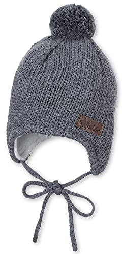 Sterntaler Unisex Kinder Strickmütze Baby Bommelmütze Strick mit Ohrenklappen, rauchgrau, 49