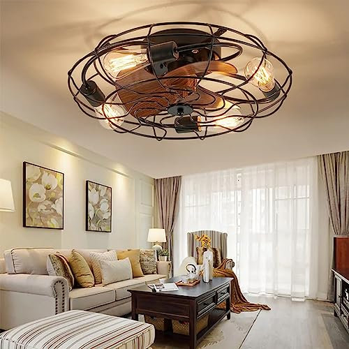 LUDOMIDE - Ventilador de techo enjaulado con mando a distancia, luz de techo pequeña de 21 pulgadas con 3 cuchillas cerradas y 6 velocidades de viento para recámara, sala de estar