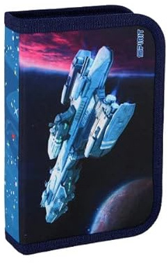 itenga Federmappe Schüleretui Federmäppchen Schulmäppchen - 1-Zipper - Gefüllt 28-teilig für Jungen und Mädchen (Weltraum)
