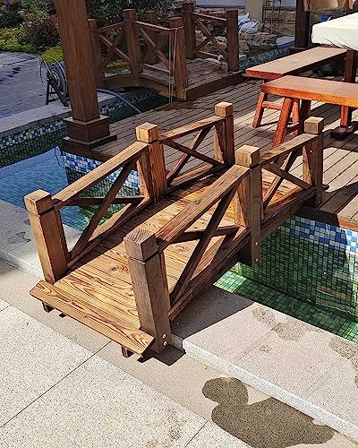 ZIMGOD Puente Jardín Decoración de Madera del Puente del Jardín, Pequeño Puente de Estanque 1,4 m/4,6 Pies, Pasarela de Estanque de Arco para Patio Exterior, Jardín Rústico Pasarela Paisajismo