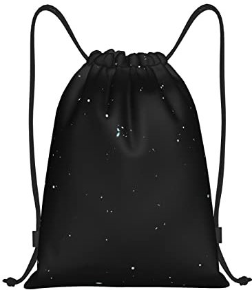 DEHIWI Schwarzer Glitzer-Rucksack mit Kordelzug, wasserdicht, leicht, Sport-Rucksack für Männer und Frauen, Reisen, Einkaufen, Strand, Schwarz , M