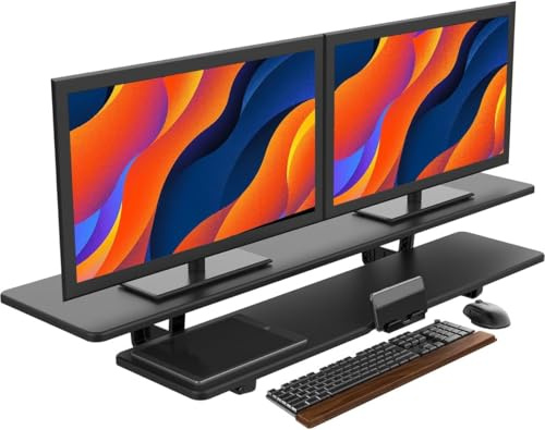 Elevador de monitor doble, soporte de 2 niveles para 2 monitores, escritorio y TV, organizador de escritorio (negro)