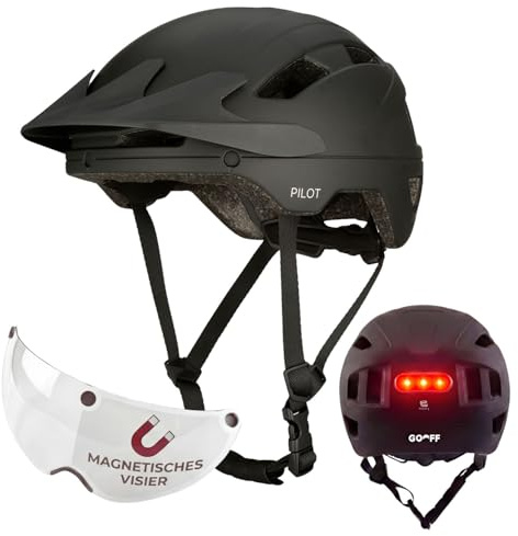 GOOFF® Casque Pilot 4 in 1 Speed ​​​​Pedelec avec visière Amovible - Casque de vélo léger - Casque Speed ​​Pedelec certifié NTA pour Femmes et Hommes (Noir, S)