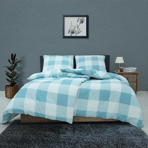 Vency Bettwäsche 135x200 4-Teilig Türkis - Oeko-TEX 80% Baumwolle & 20% Polyester, 2X Bettbezug Reißverschluss + 2X Kissenbezug 80x80 Umschlagverschluss, Varia Modell