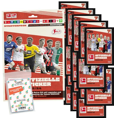 Bundle mit Topps Bundesliga Sammelsticker 2023/24-1 Sticker-Starter(Album inkl. 20 Sticker) + 20 Tüten+ exklusive collect-it Hüllen