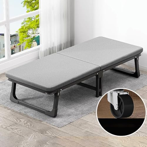 Klappbar Gästebett Mit Klappmatratze, Schlafsessel Klappbett Reisebett Erwachsene Metallbett Mit Rädern, Campingbett Einzelbett Liegestuhl Für Schlafzimmer, Belastung 200KG, 185×60×38cm ( Color : Gray