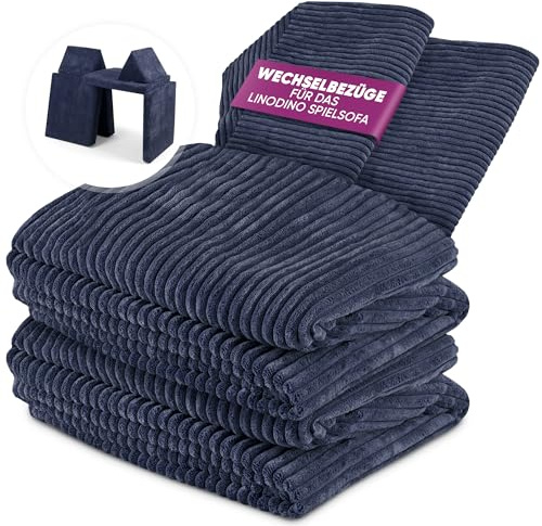 Linodino® Cord Wechselbezüge für Spielsofas | Kindersofa Cover Set 4-Teilig | Ersatz Bezug Set für Kinder Sofas | Sofabezug | Weltraumblau