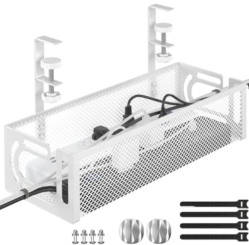 Plateau de gestion des câbles sous le bureau, en acier sans perçage, 39 cm, plateau de gestion des câbles (1 paquet, blanc)